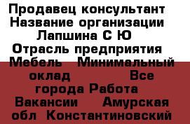 Продавец-консультант › Название организации ­ Лапшина С.Ю. › Отрасль предприятия ­ Мебель › Минимальный оклад ­ 45 000 - Все города Работа » Вакансии   . Амурская обл.,Константиновский р-н